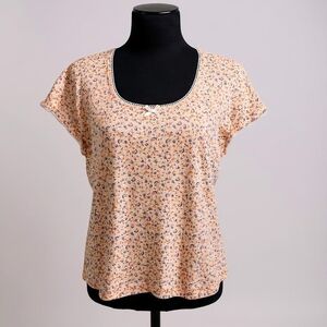 Zoey & Beth Ditsy Floral Baby Tee XL Coquette Y2K Bow Trim Soft Lounge Top Soft